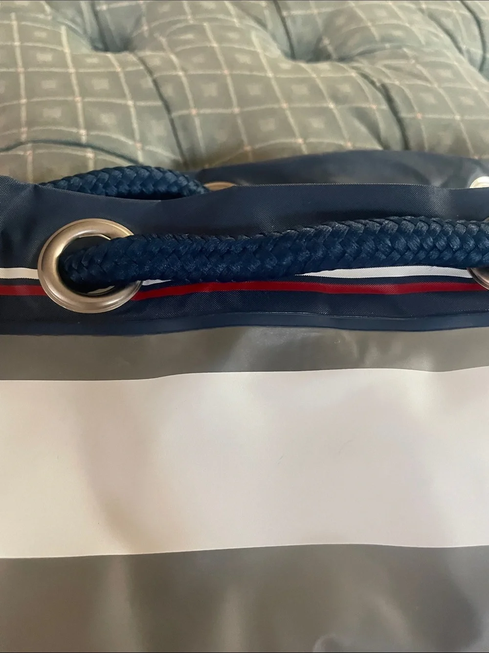 Polo by Ralph Lauren Navy, White and Gold Striped Drawstring Tote/Back Pack